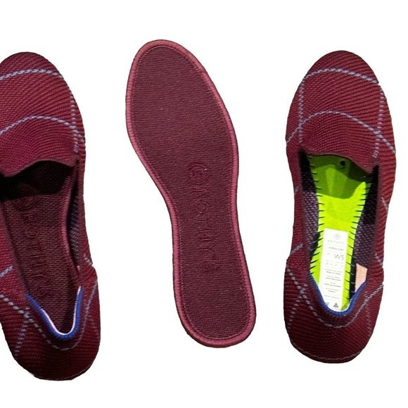 Rothy's The Plaid Slip On Loafer Lightweight Burgundy Grid Size W5 NWOB - Picture 6 of 11